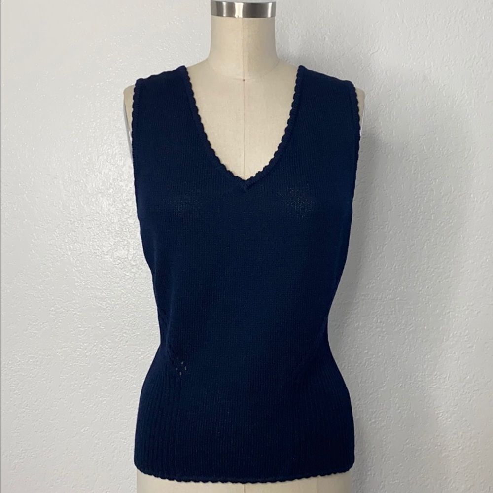 Vintage St. John navy blue knit retro mod top P S - Picture 2 of 9